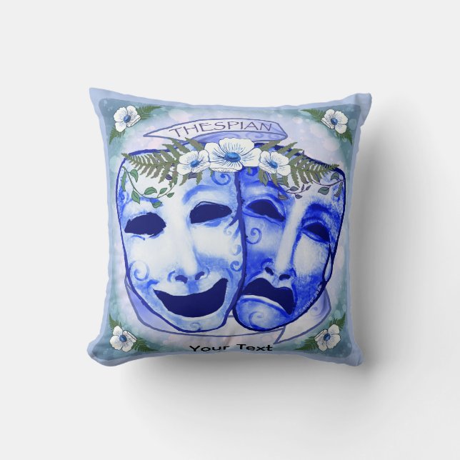 Blue  Actor Masks Throw Pillow (Front)
