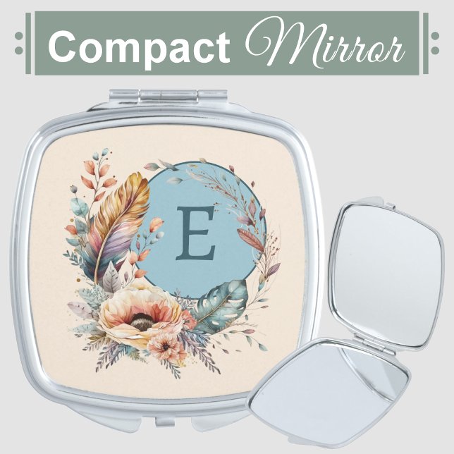 Blue add initial floral compact mirror (Creator Uploaded)