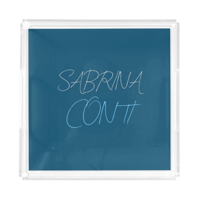 Blue Add Name Modern Minimalist Plain Acrylic Tray (Front)