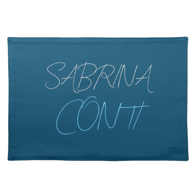 Blue Add Name Modern Minimalist Plain Cloth Placemat (Front)