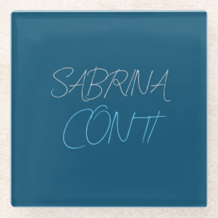 Blue Add Name Modern Minimalist Plain Glass Coaster