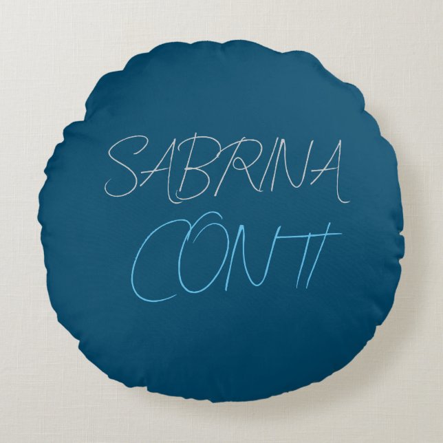 Blue Add Name Modern Minimalist Plain Round Pillow (Front)