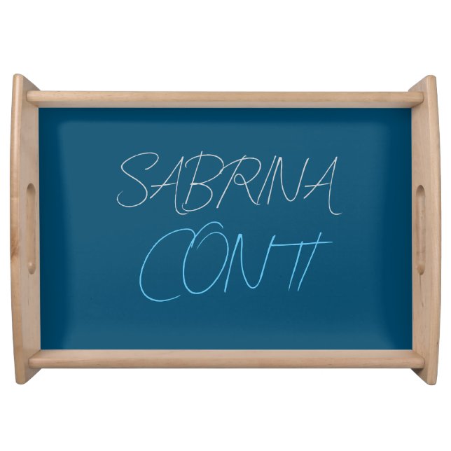 Blue Add Name Modern Minimalist Plain Serving Tray (Front)