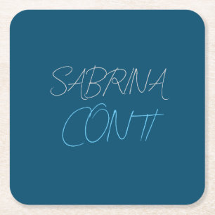 Blue Add Name Modern Minimalist Plain Square Paper Coaster