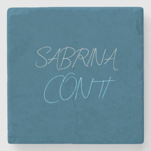 Blue Add Name Modern Minimalist Plain Stone Coaster