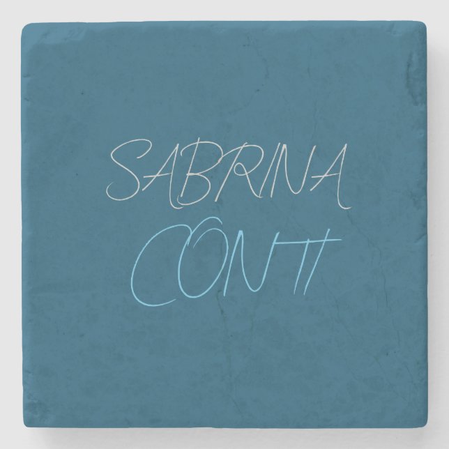 Blue Add Name Modern Minimalist Plain Stone Coaster (Front)