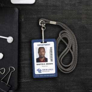 Blue Add Your Logo Bar Code & Photo Badge