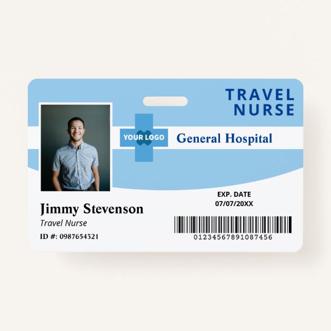 Blue Add Your Logo Hospital Employee Photo ID Badge (Front)