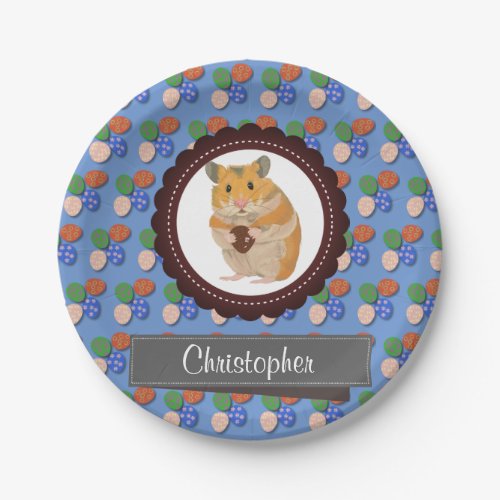 Blue Add Your Name Hamster Easter Paper Plates