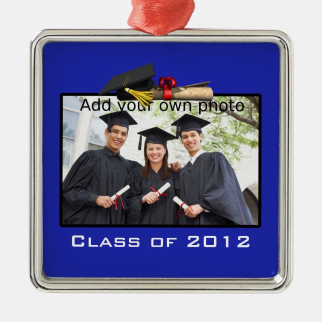 Blue Add your Photo / Year Graduation Metal Ornament (Front)