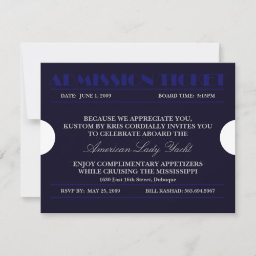 Blue Admission Ticket 425x55 Invitations