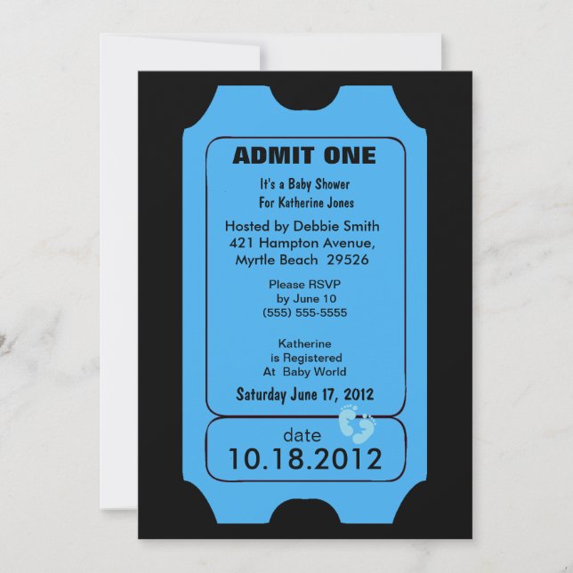 Blue Admission Ticket Baby Shower  Invitation (Front)