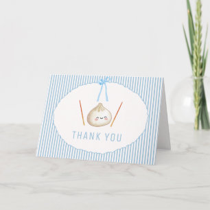 Blue Adorable Boy Bow Asian Dumpling Baby Shower Letterpress Thank You Card
