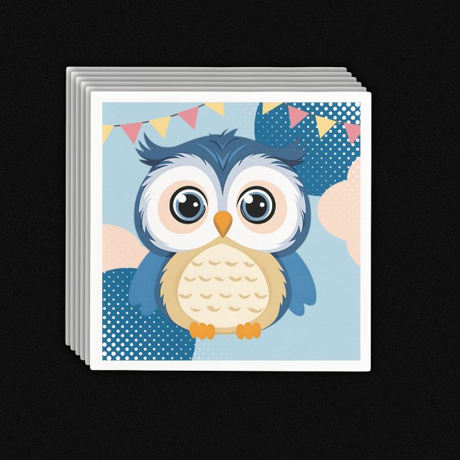 Blue Adorable Woodland Baby Owl Baby Shower Napkins (Creator Uploaded)