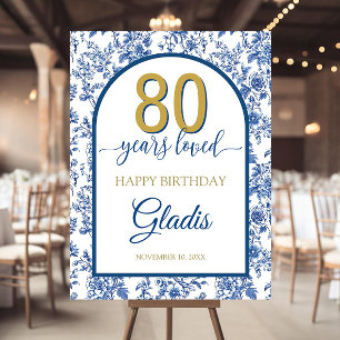 Blue Adult Birthday Welcome sign, Blue floral birt Foam Board