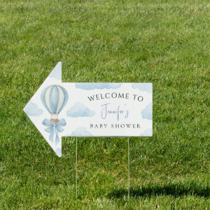 Blue Adventure Air Balloon Baby Shower Arrow sign