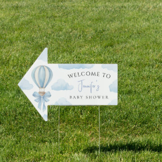 Blue Adventure Air Balloon Baby Shower Arrow sign