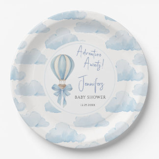 Blue Adventure Awaits Air Balloon Baby Boy Shower Paper Plates