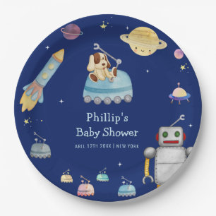 Blue Adventure Toys Robot Outer Space Baby Shower Paper Plates