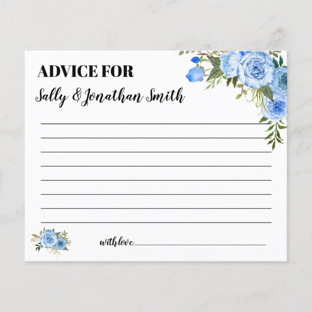 Blue Advice for Mom & Dad bilingual shower card (Front)