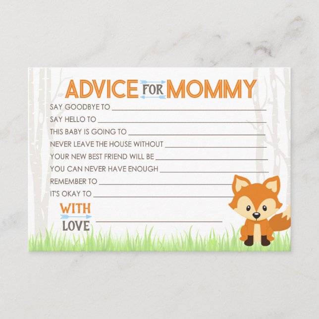 Blue Advice For Mommy Woodland Baby Shower Cards (Front)