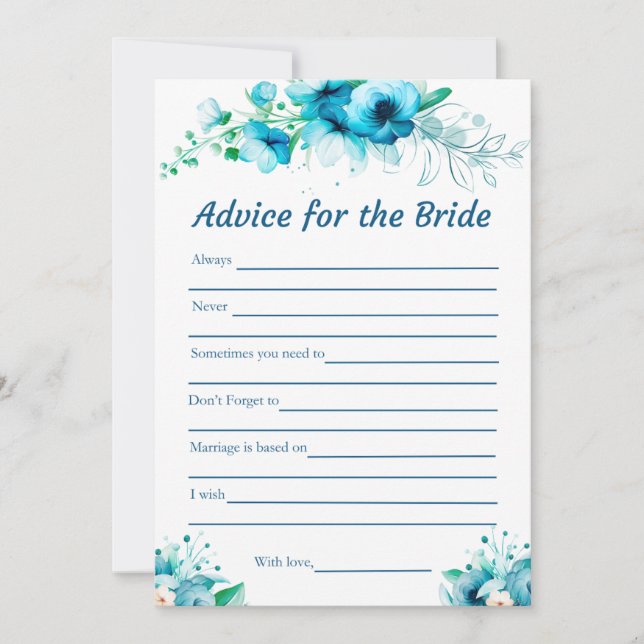 Blue Advice for the Bride Bridal Shower Game Card (Front)