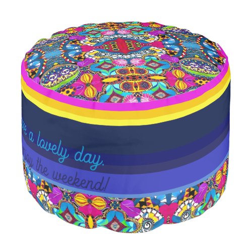 Blue aesthetic artsy multicolor pattern n striped pouf