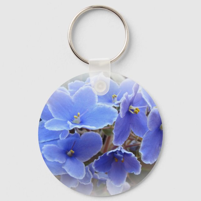 Blue African Violets Keychain (Front)