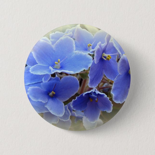Blue African Violets Pinback Button (Front)