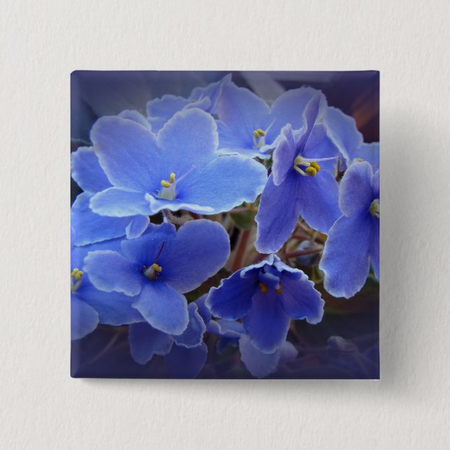 Blue African Violets Pinback Button (Front)