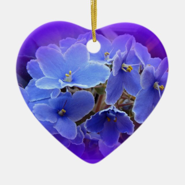 Blue African Violets to Personalize Ceramic Ornament (Front)