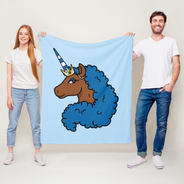 Blue Afro Unicorn Fleece Blanket (In Situ)