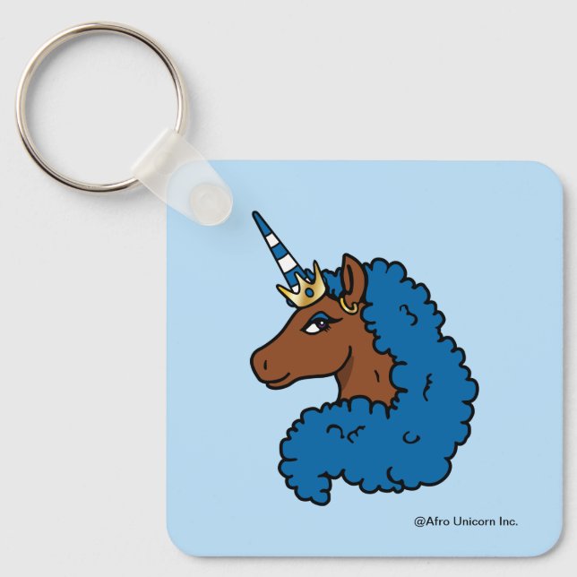 Blue Afro Unicorn Keychain (Front)