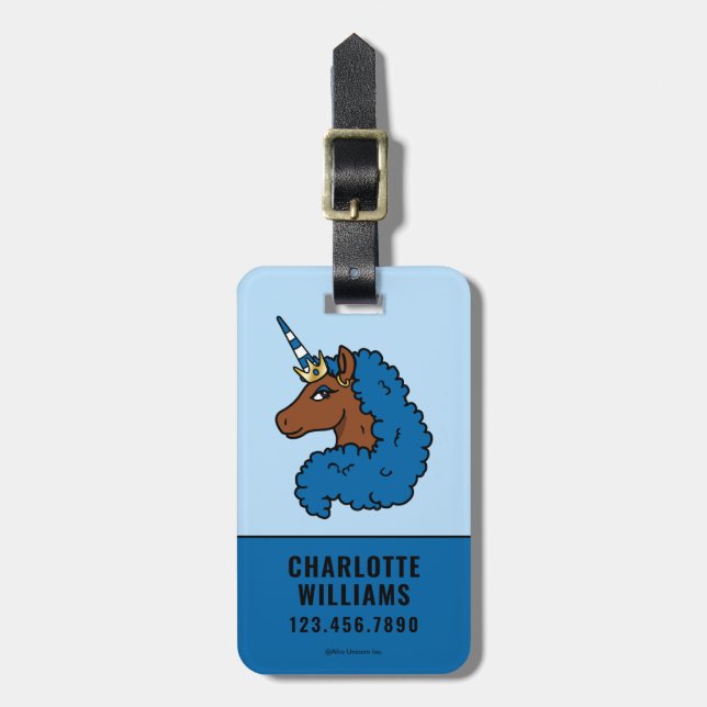 Blue Afro Unicorn Luggage Tag (Front Vertical)