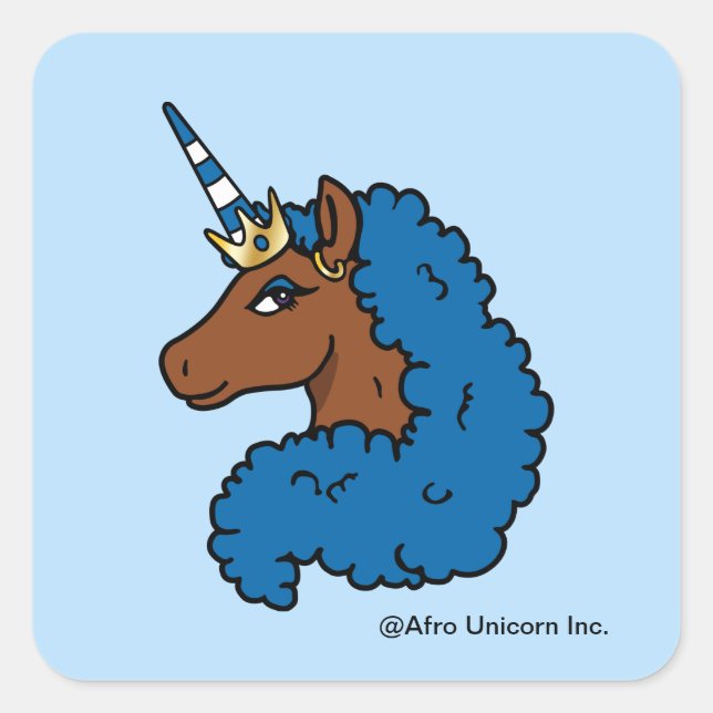 Blue Afro Unicorn Square Sticker (Front)