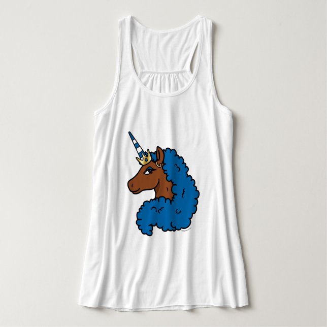Blue Afro Unicorn Tank Top (Design Front)