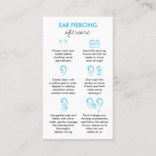 Blue Aftercare Instructions for Ear Piercings Business Card