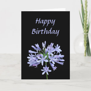 Blue Agapanthus Black Happy Birthday Card