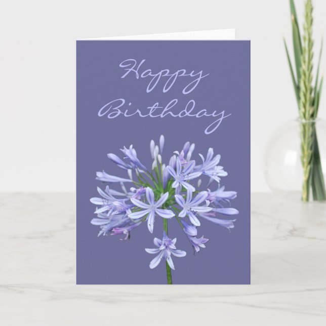 Blue Agapanthus Happy Birthday Card (Front)