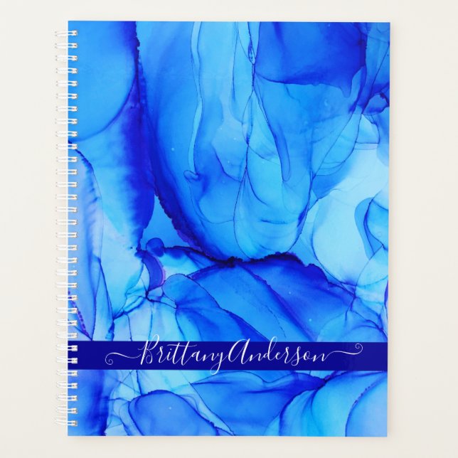 Blue Agate Abstract Unique Indigo Art Business Planner (Front)
