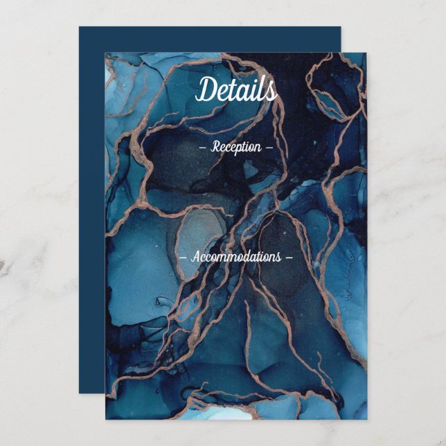 Blue Agate & Copper Wedding Details Card (Front/Back)