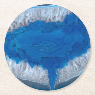 Blue agate crystal geode stone photo round paper coaster