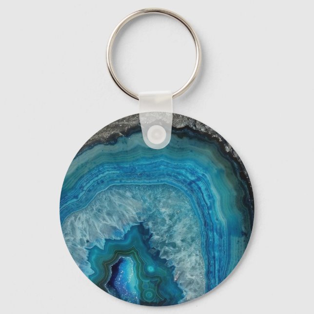 Blue Agate Druse Gemstone Keychain (Front)
