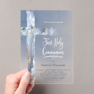 blue agate First Communion Acrylic Invitations