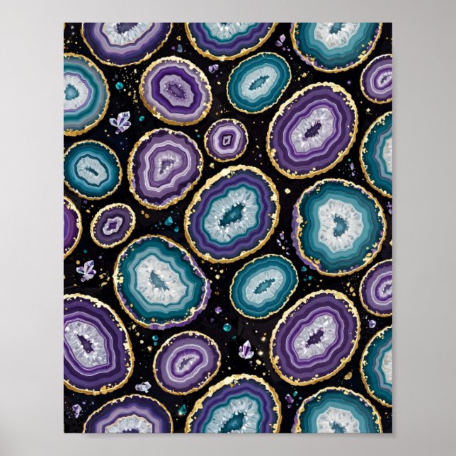 Blue Agate Geode Gold Art Poster (Front)