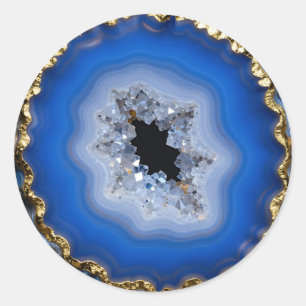 Blue Agate Geode Gold Edge Crystal Art Classic Round Sticker