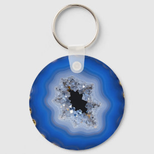 Blue Agate Geode Gold Edge Crystal Art Keychain