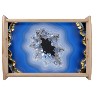 Blue Agate Geode Gold Edge Crystal Art Serving Tray