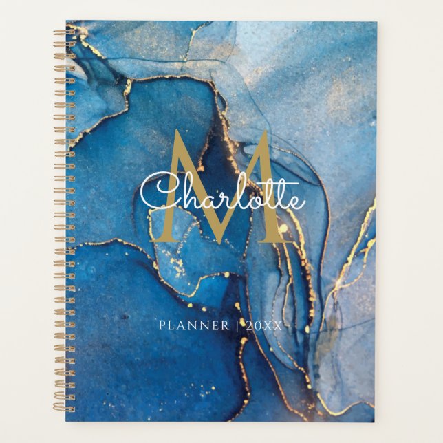 Blue Agate Geode Gold Monogram Script 2023 Planner (Front)
