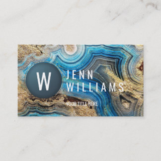 Blue agate geode modern aqua business card gold
